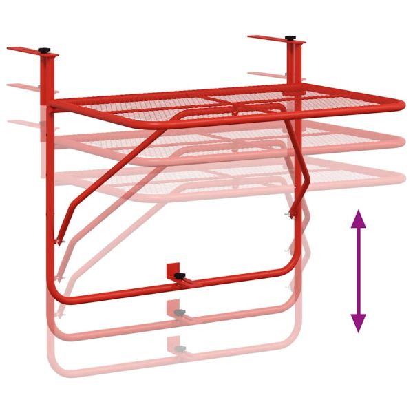 Балконска масичка, червена, 60x40 см, стомана