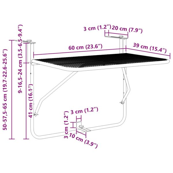 Балконска масичка, червена, 60x40 см, стомана