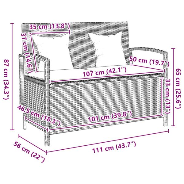 Градинска пейка за съхранение с възглавница Grey Poly Rattan