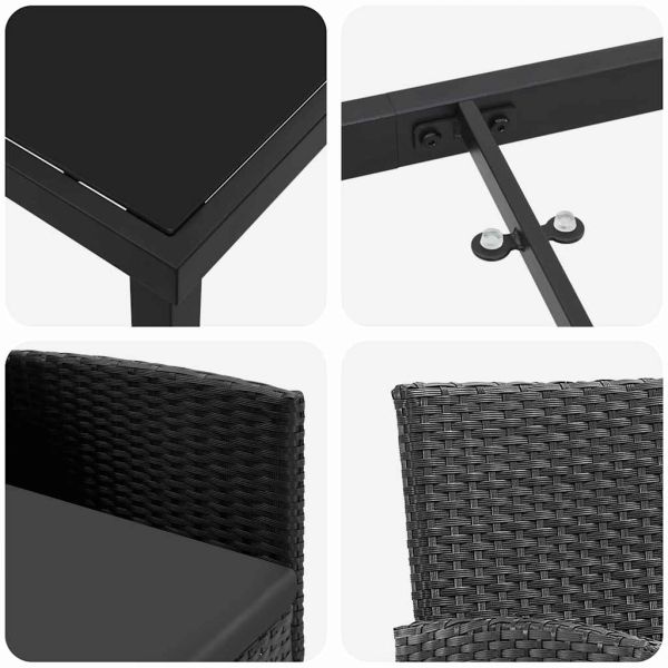 Комплект за хранене в градината 3 pcs Черно полиратан