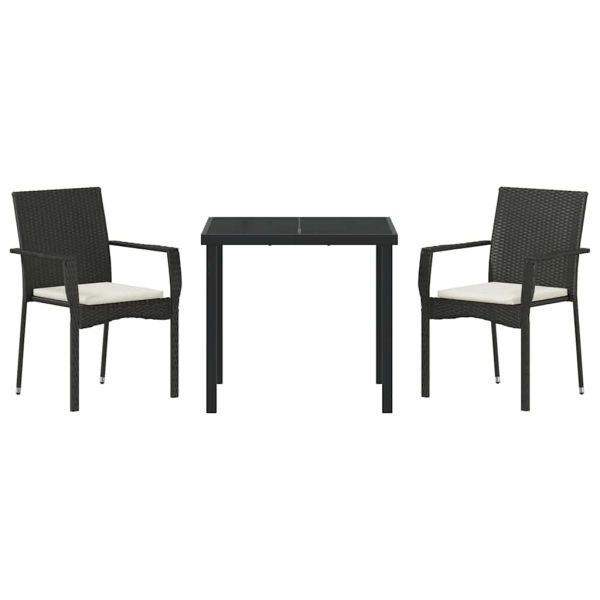 Комплект за хранене в градината 3 pcs Черно полиратан