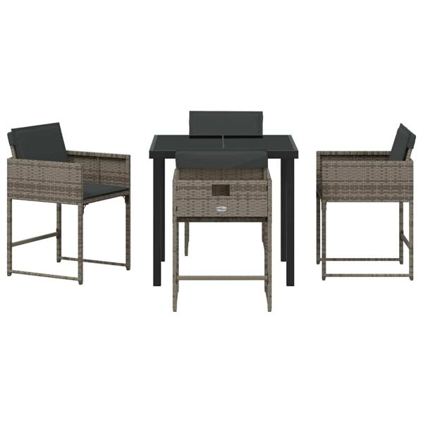 Комплект за хранене в градината 5 pcs Сив полиратан