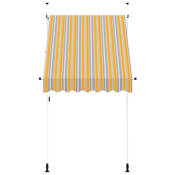 Ръчно прибиращ се сенник, 150 см, жълто-сини ивици
