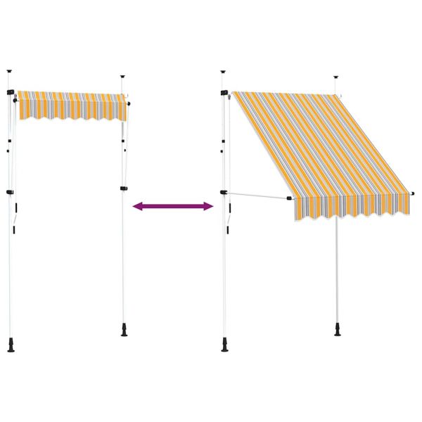 Ръчно прибиращ се сенник, 150 см, жълто-сини ивици