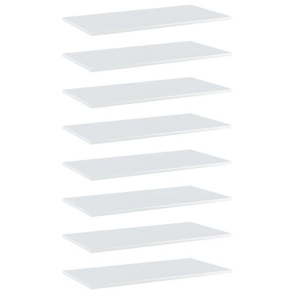 Рафтове за етажерка, 8 бр, бял гланц, 80x40x1,5 см, ПДЧ