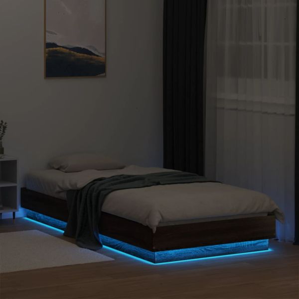 Рамка за легло с LED осветление, кафяв дъб, 90x200 см