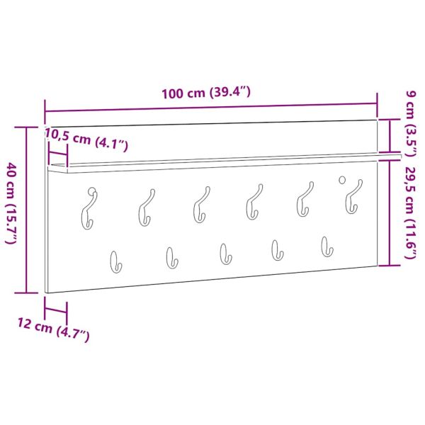 Стенен закачалка за палта с рафт Сонома дъб 100 x 40 x 12 см