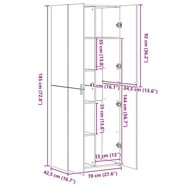 Висок шкаф, сив сонома, 70x42,5x185 см, инженерно дърво