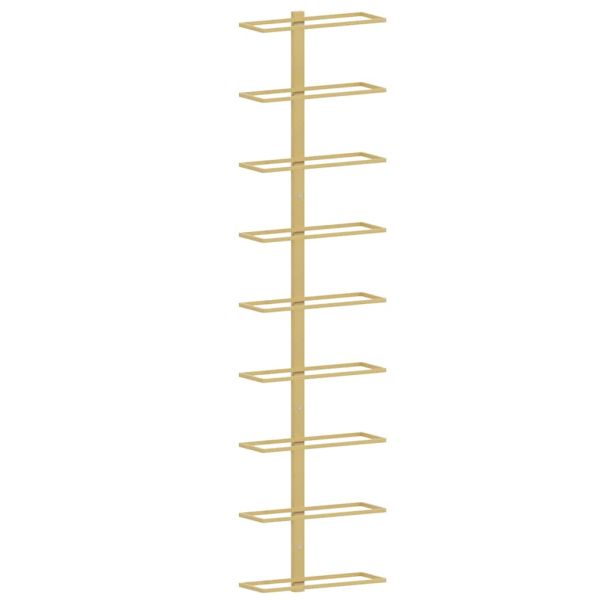 Стойка за вино за 9 бутилки, стенен монтаж, златиста, желязо