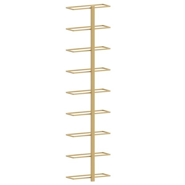 Стойка за вино за 9 бутилки, стенен монтаж, златиста, желязо