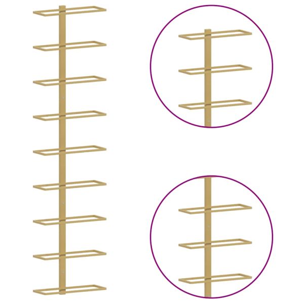 Стойка за вино за 9 бутилки, стенен монтаж, златиста, желязо