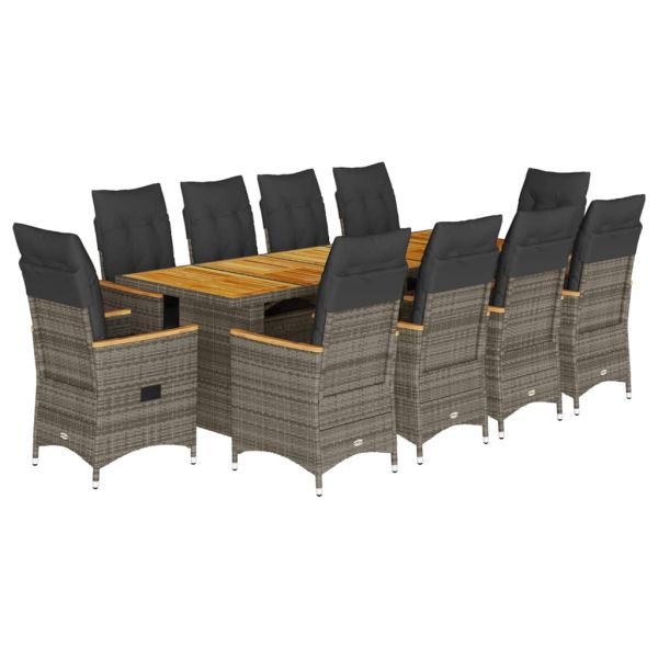 Градински бистро комплект с възглавници 11 части сив полиратан