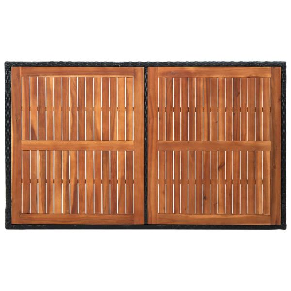 Градински трапезен комплект, 7 части, полиратан, акация, черен