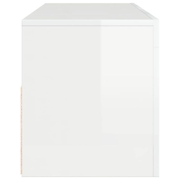 ТВ шкаф с LED осветление, бял гланц, 120x35x40 см