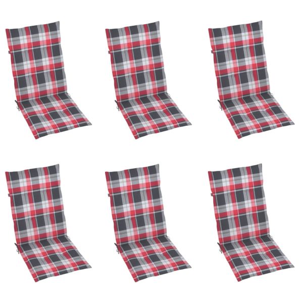Градински столове, 6 бр, възглавници на червено каре, тик масив