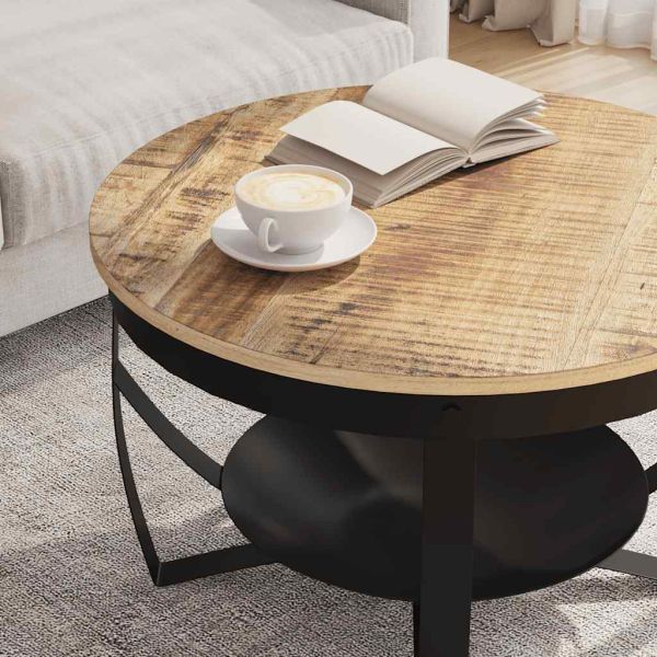 Маса за кафе, Ø68x43 см, грубо мангово дърво