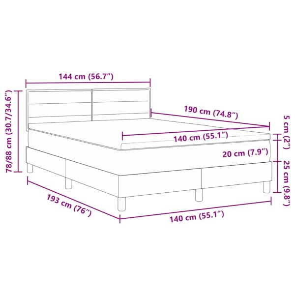 Легло с пружинирана основа с таблото Черно 140 x 190 cm текстил