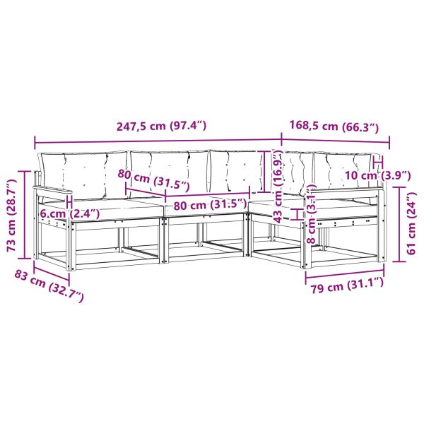 Комплект дивани за открито 4 pcs Натурален и Крема
