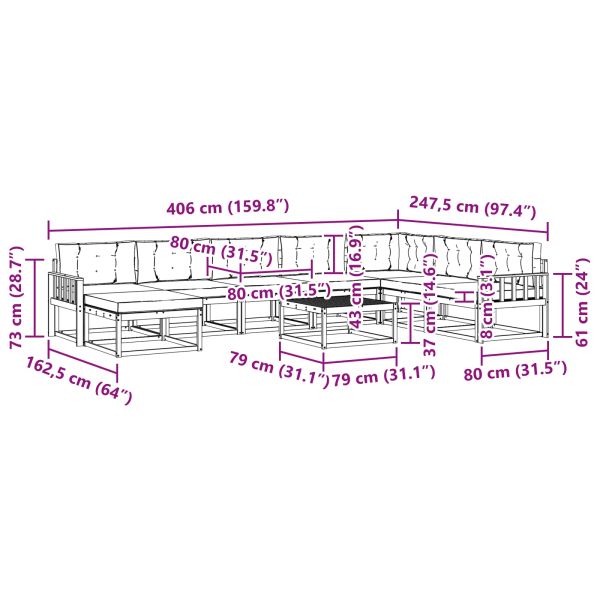 Комплект дивани за открито 9 pcs Натурален и Крема