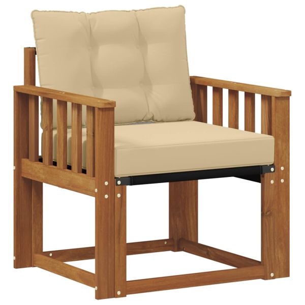 Външен диван Солидно акациево дърво и текстилена Естествен