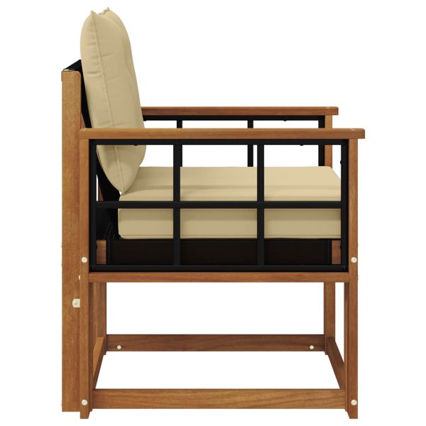 Външен диван Солидно акациево дърво и текстилена Естествен