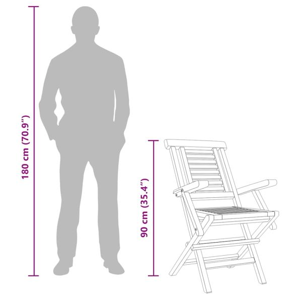 Сгъваеми градински столове, 2 бр, 56x63x90 см, тик масив