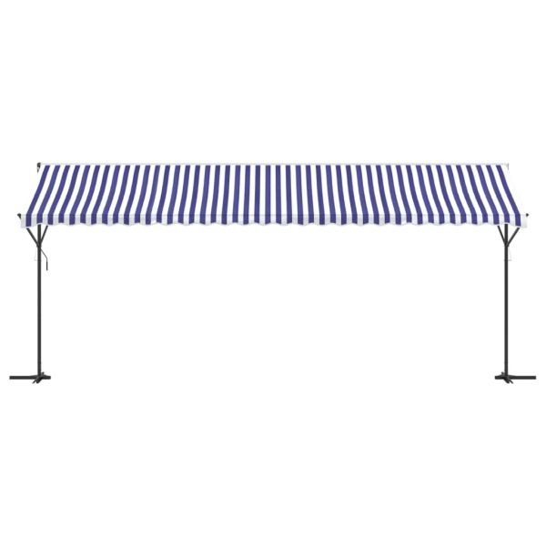 Свободностояща тента, синьо и бяло, 600x300 см, плат и стомана