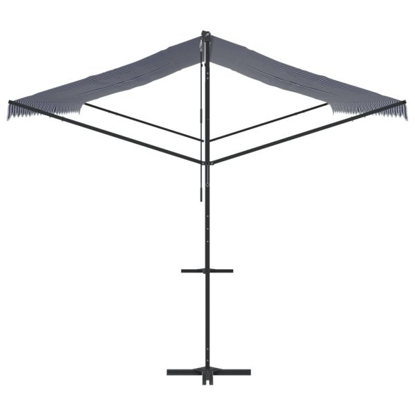 Свободностояща тента, синьо и бяло, 600x300 см, плат и стомана