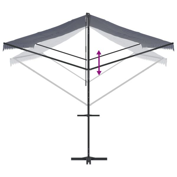Свободностояща тента, синьо и бяло, 600x300 см, плат и стомана