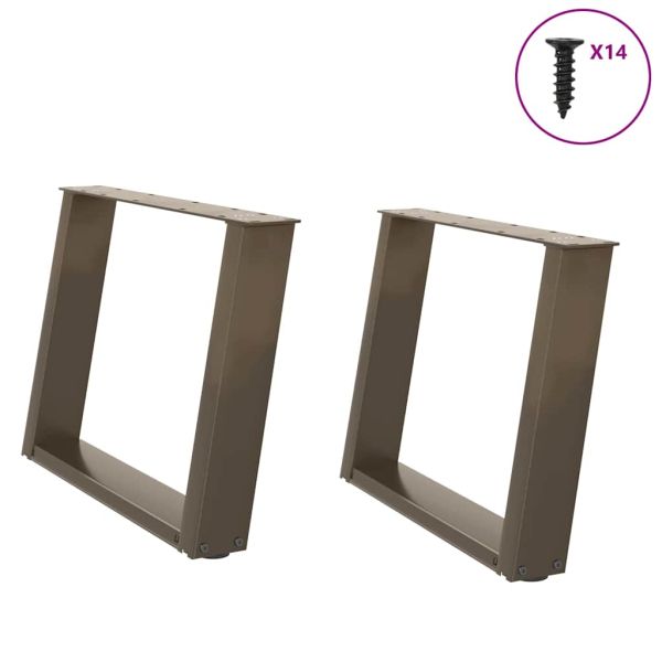 Крака за масичка за кафе, U-образни, 2 бр., естествена стомана, 70 x (42-43) см, стомана