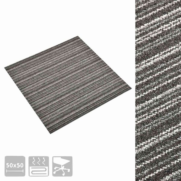 Килим 20 pcs Антрацитно с ивици 50 x 50 cm 100% Полипропилен