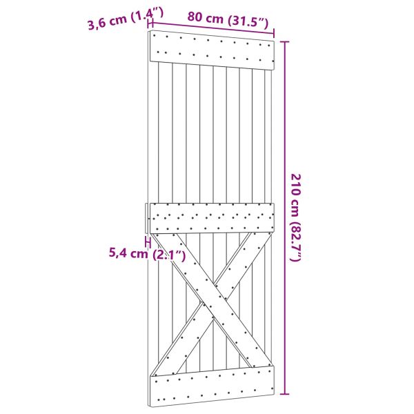 Врата NARVIK Естествен 80 x 210 cm Солидна борова дървесина