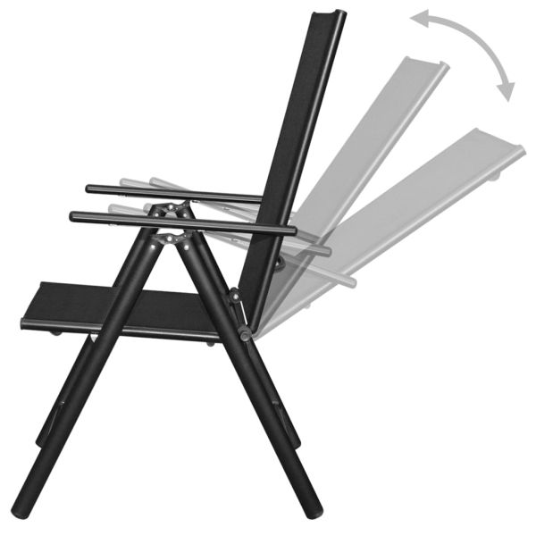 Градински трапезен комплект, 9 части, сгъваем, алуминий, черен