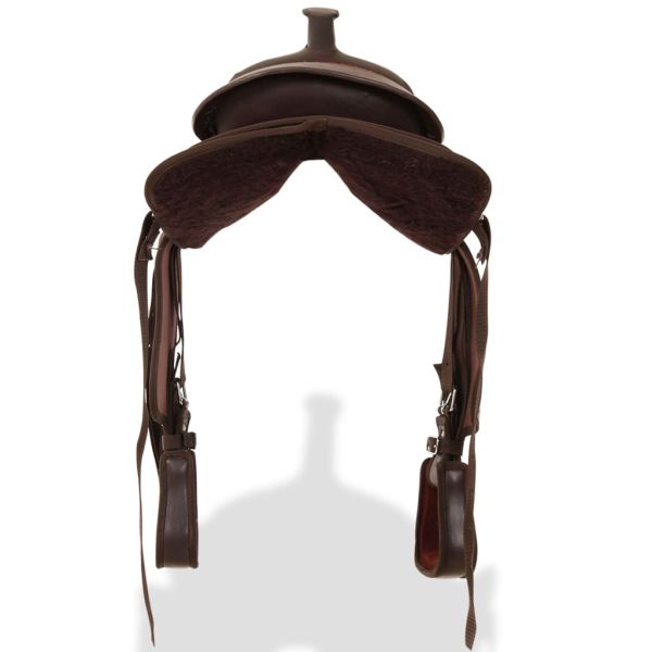Уестърн седло, оглавник и опас, естествена кожа, 13", кафяво