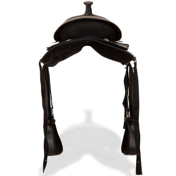 Уестърн седло, оглавник и опас, естествена кожа, 15", черно