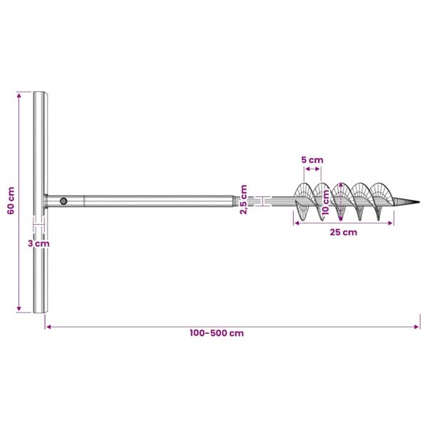 Комплект свредло за земя 100 мм с дръжка и стоманени удължители 5 м