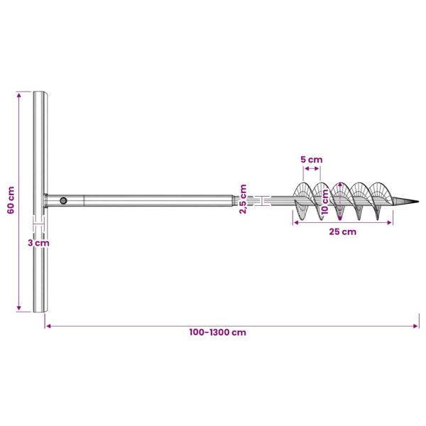 Комплект свредло за земя 100 мм с дръжка и стоманени удължители 13 м