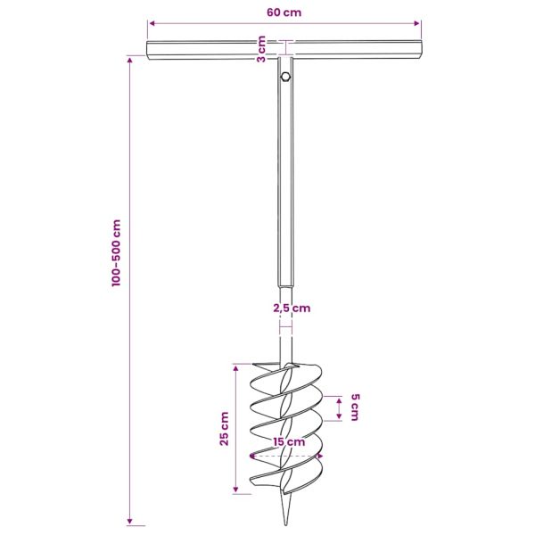 Комплект свредло за земя 150 мм с дръжка и стоманени удължители 5 м