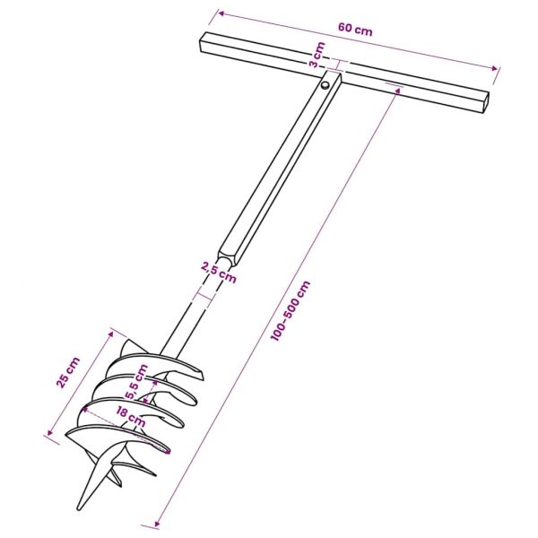 Комплект свредло за земя 180 мм с дръжка и стоманени удължители 5 м