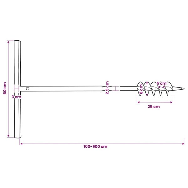 Комплект свредло за земя 80 мм с дръжка и стоманени удължители 9 м