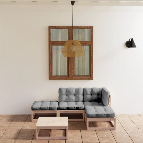 Градински лаундж комплект, 5 части, с възглавници, бор масив