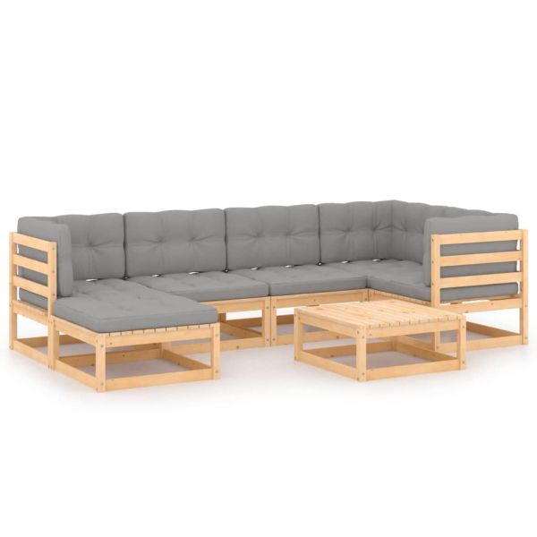 Градински лаундж комплект, 7 части, с възглавници, бор масив