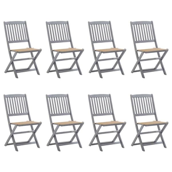 Сгъваеми градински столове, 8 бр, с възглавници, акация масив