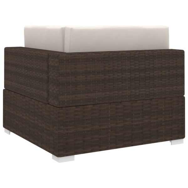 Модулен ъглов фотьойл с възглавници, 1 бр, полиратан, кафяв