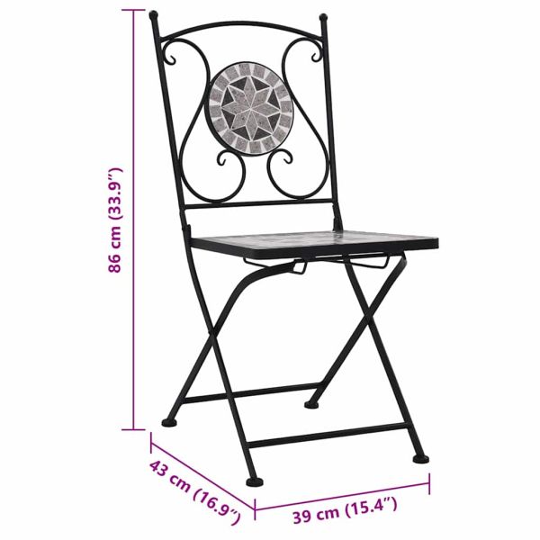 Мозаечни бистро столове, 2 бр, сиви