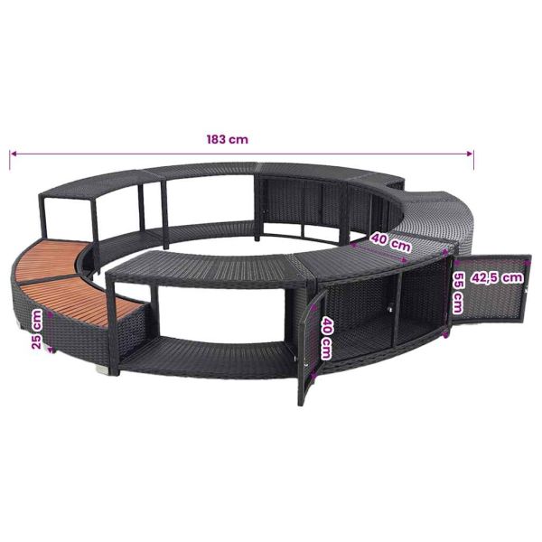 Ограждение за джакузи, черно, полиратан