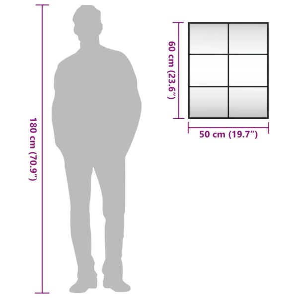 Стенно огледало, черно, 50x60 см, правоъгълно, желязо