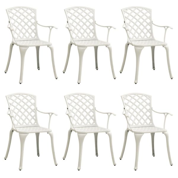Градински столове, 6 бр, лят алуминий, бели