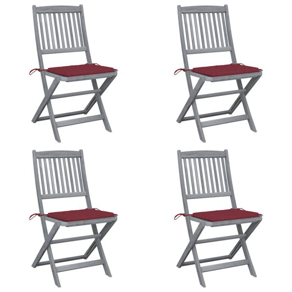 Сгъваеми градински столове, 4 бр, с възглавници, акация масив