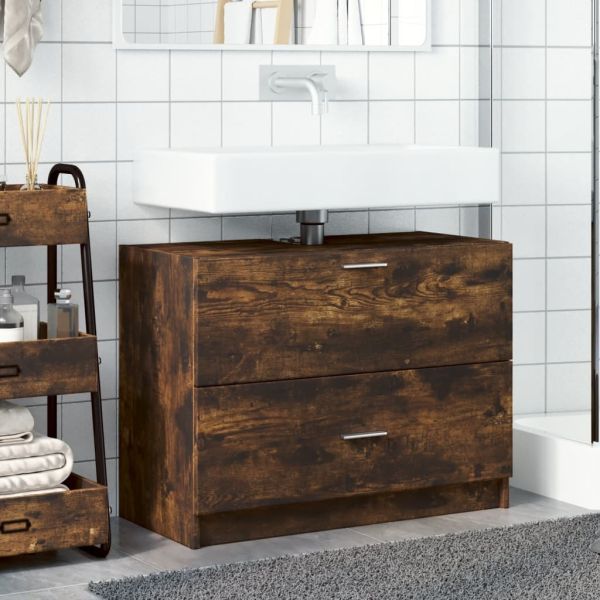 Шкаф за мивка, опушен дъб, 78x37x59 см, инженерно дърво